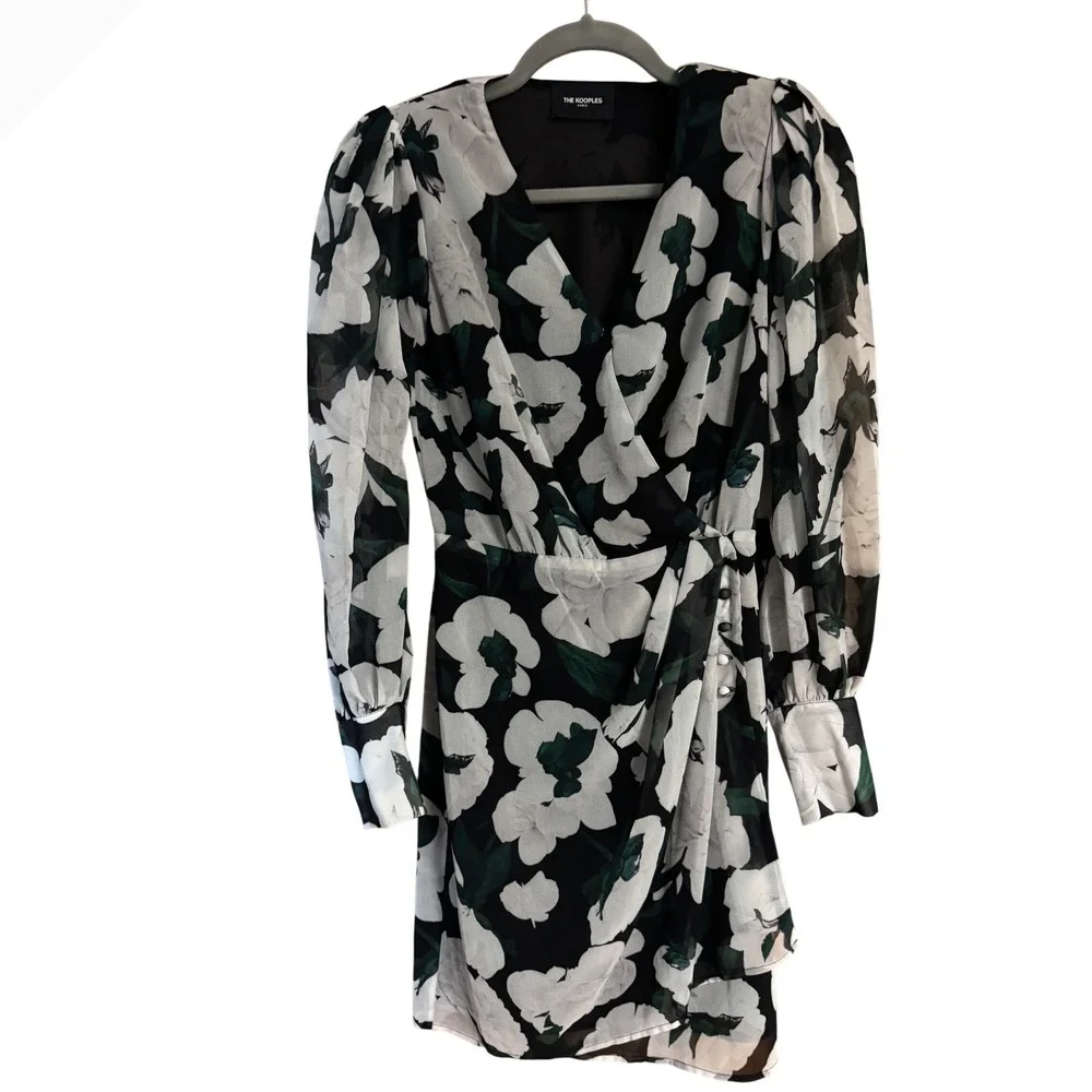 The Kooples Paris Dolce Vita Floral Print Faux Wrap Mini Dress Size 0 - Picture 2 of 9